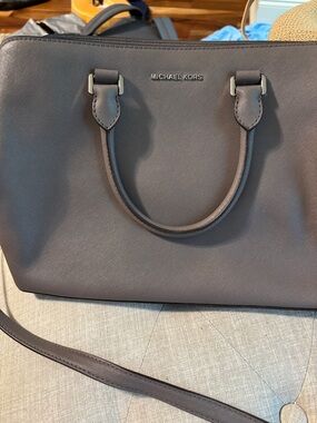 Michael Kors Gray Saffiano Leather Satchel with Shoulder Strap